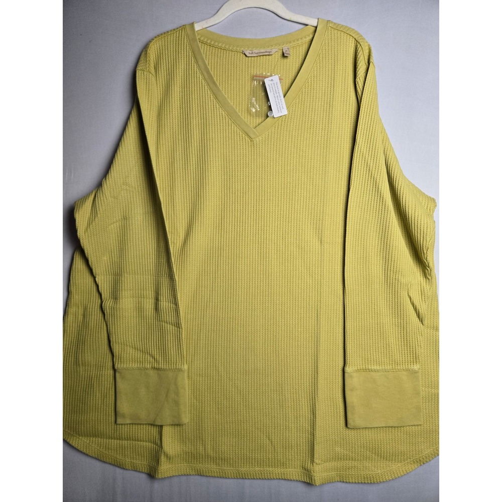 Soft Surroundings Waffle Knit V-Neck Thermal Top Yellow 3X Plus Size